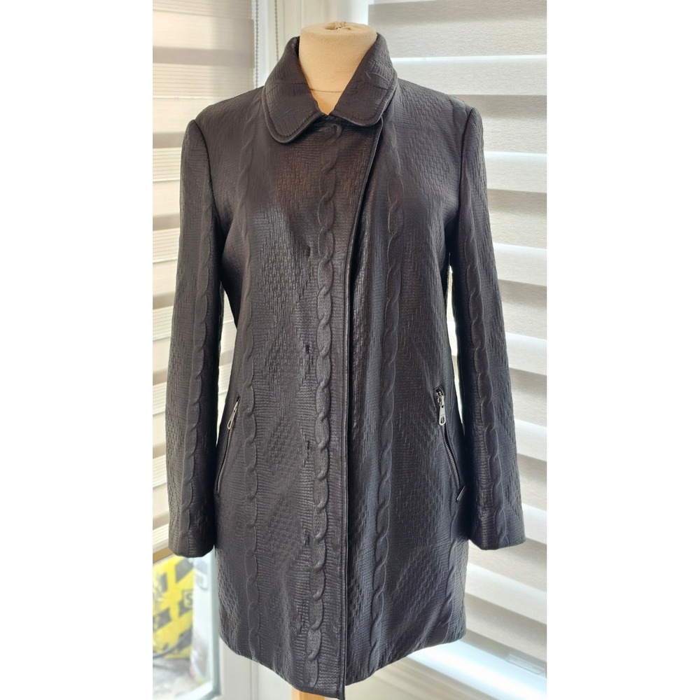 Guess Women Black Textured Cable Knit Print Trench Coat Jacket M